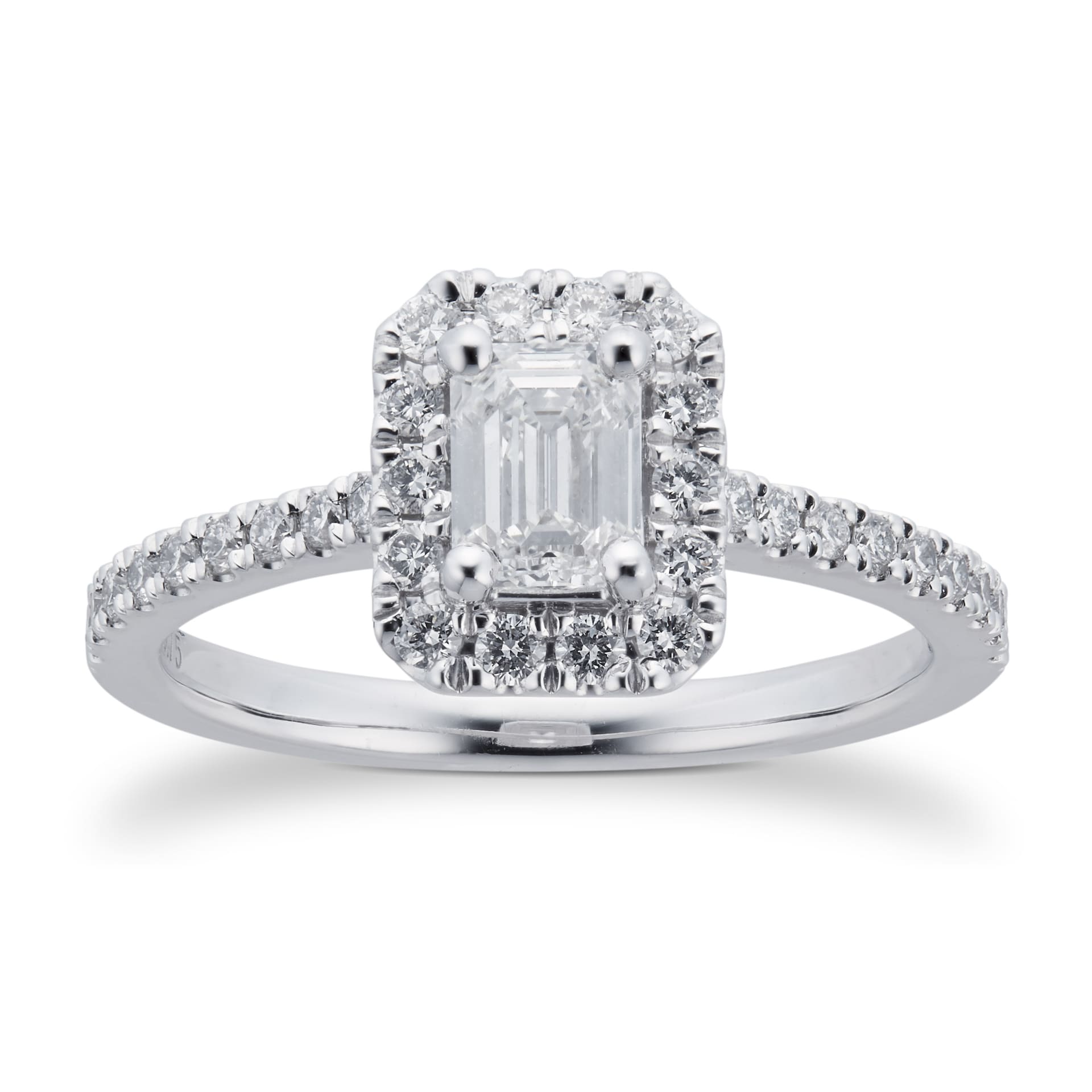 Goldsmiths Platinum 0.75cttw Diamond Emerald Cut Halo Engagement Ring