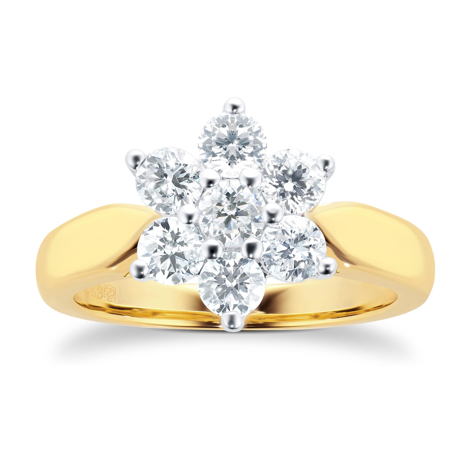 Goldsmiths 18ct Yellow Gold 1.01ct Goldsmiths Brightest Diamond Cluster Ring
