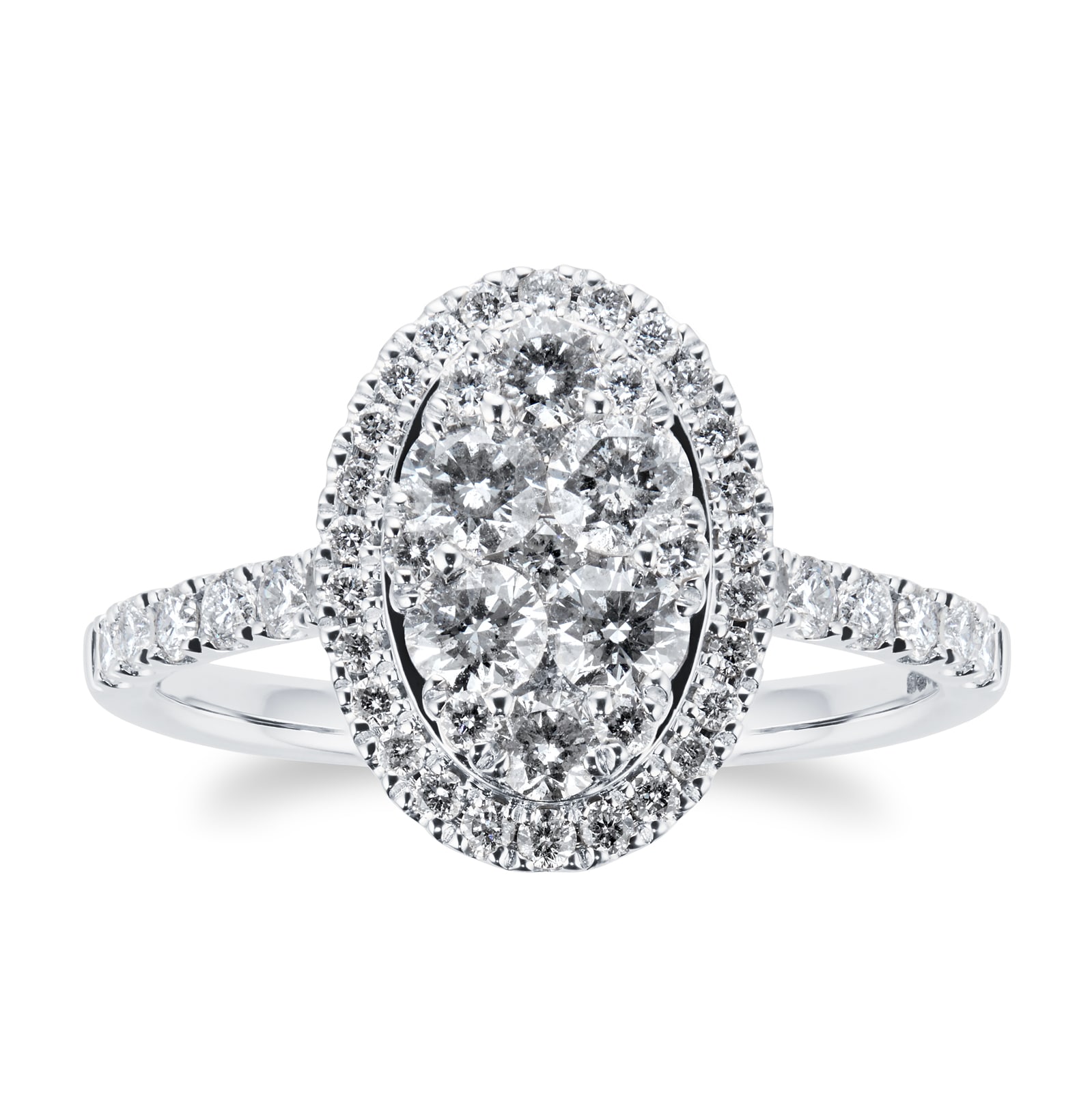 Goldsmiths 18ct White Gold 1ct Diamond Oval Cluster Engagement Ring