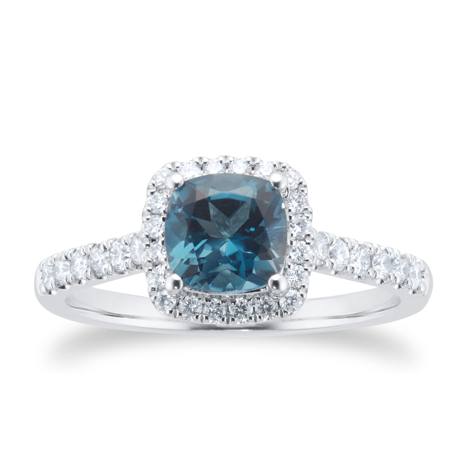 Goldsmiths Platinum 0.30ct Diamond Halo & London Blue Topaz Ring