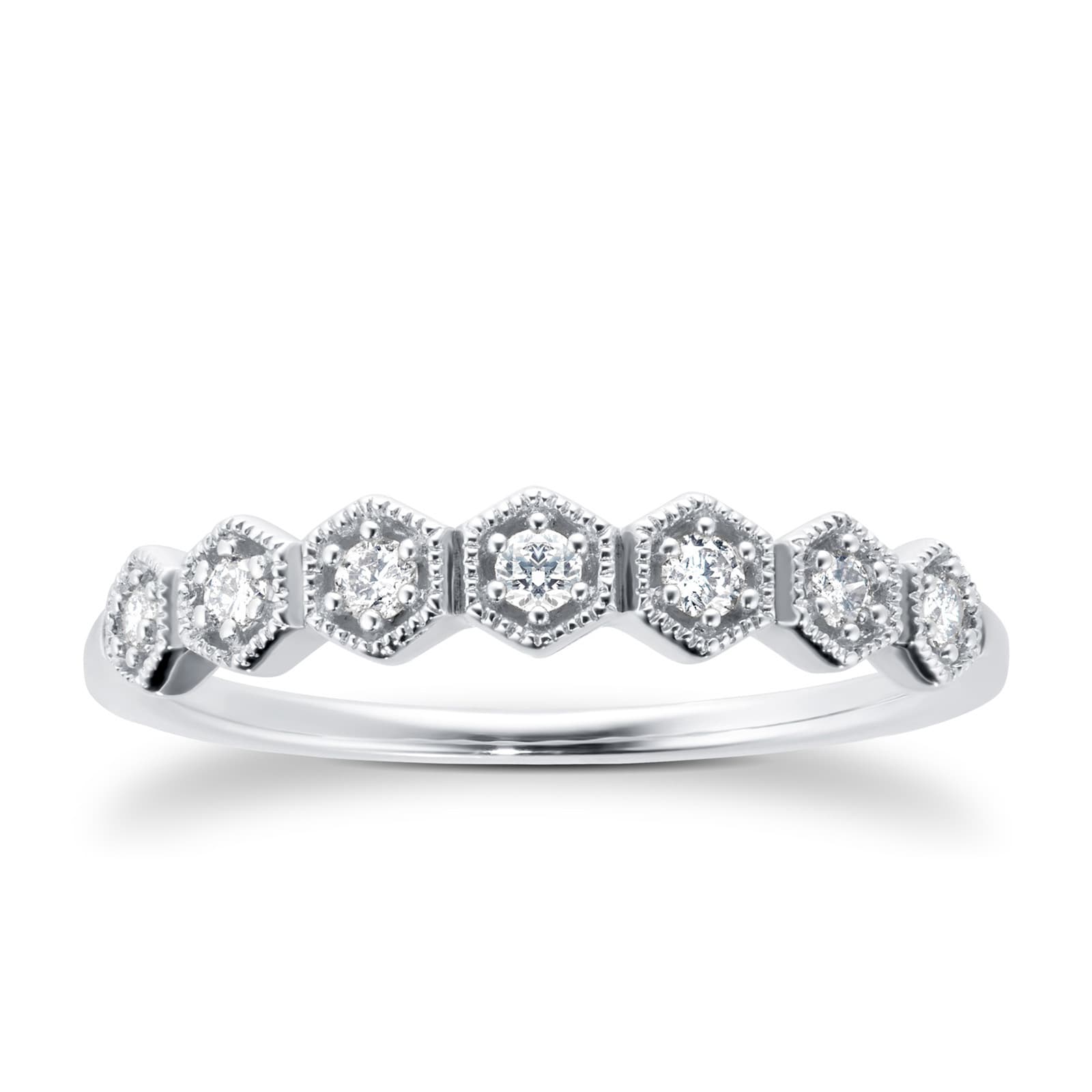 Goldsmiths 9ct White Gold 0.15ct Diamond Milgrain Honeycomb Eternity Ring