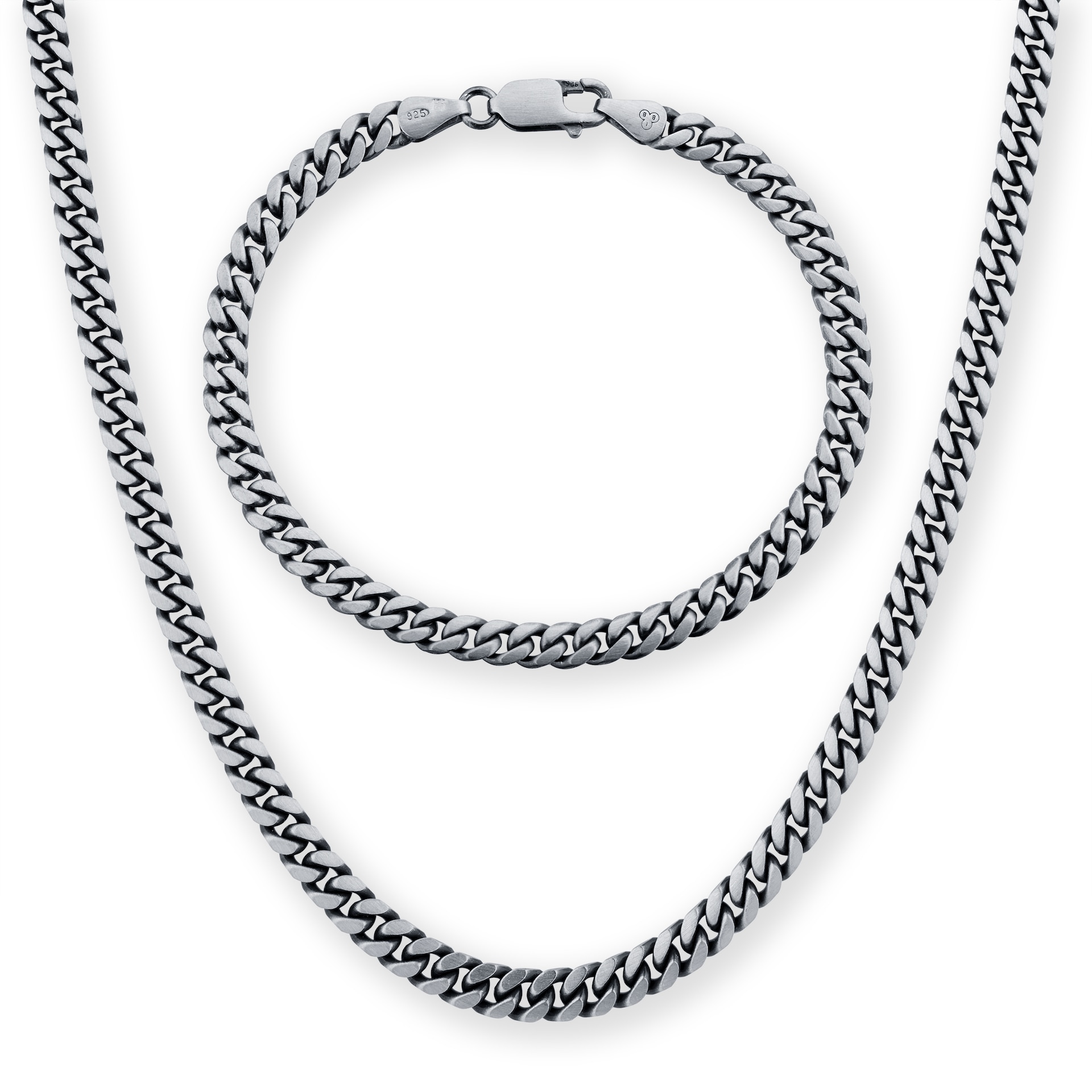 Goldsmiths Silver Mens Oxidised Curb Necklace & Bracelet Set