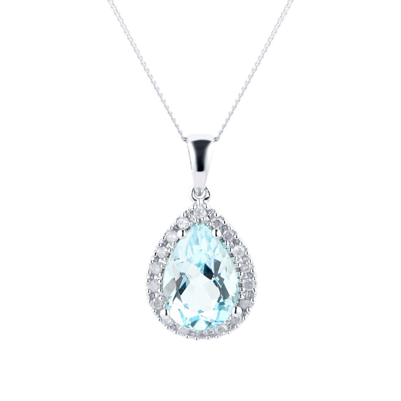 Goldsmiths 9ct White Gold Pear Cut Topaz & Diamond Pendant