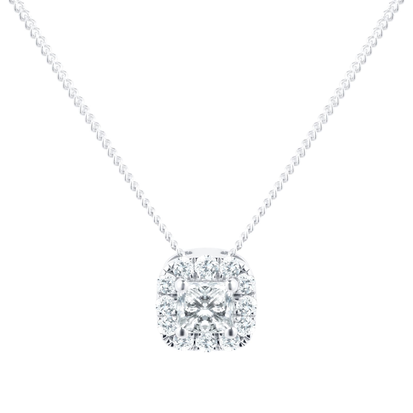 Goldsmiths 18ct White Gold 0.20ct Goldsmiths Brightest Diamond Princess Halo Pendant