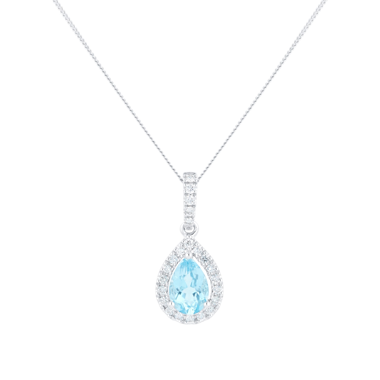 Goldsmiths 18ct White Gold 0.15ct Diamond & Blue Topaz Halo Pendant