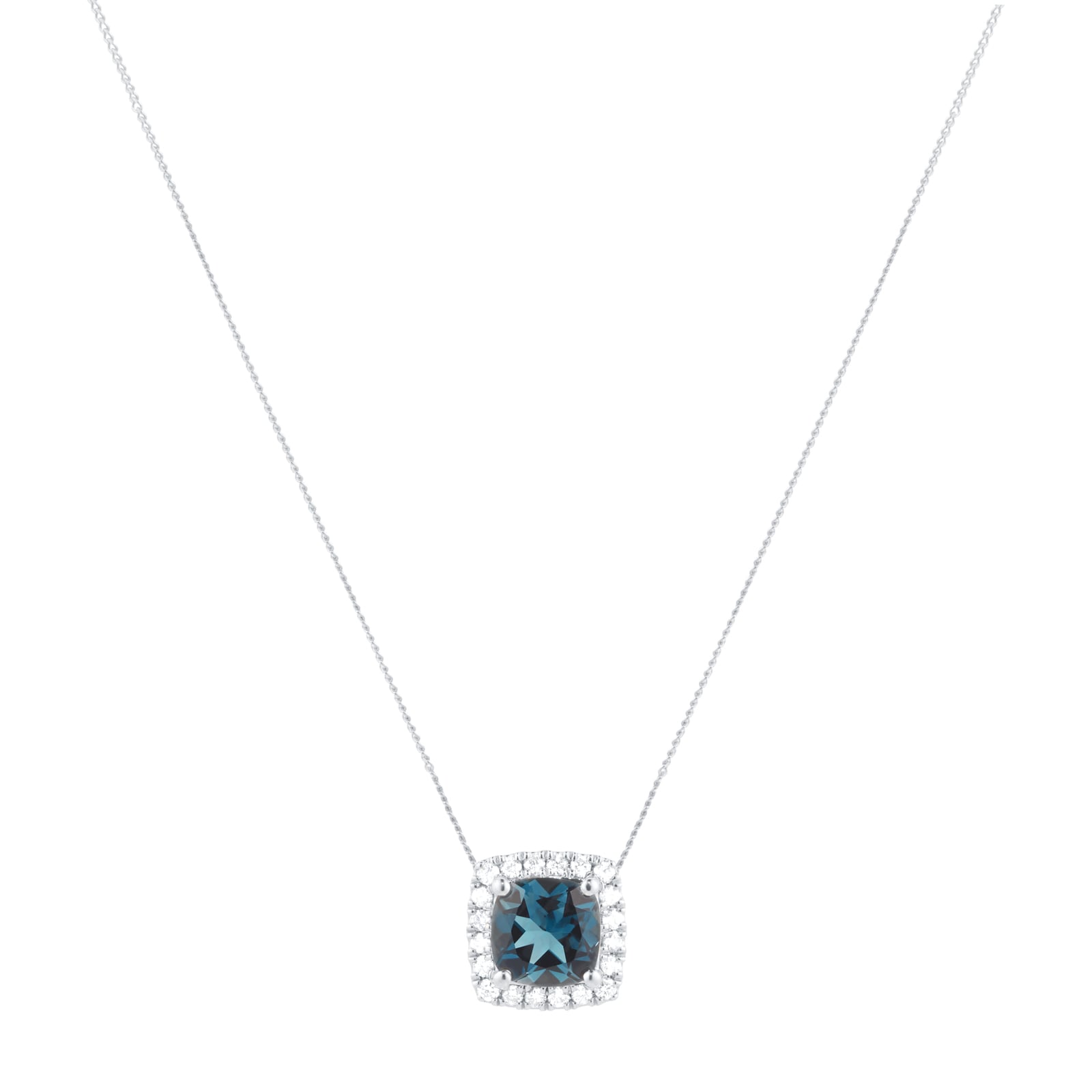 Goldsmiths 18ct White Gold 0.20cttw Diamond Halo London Blue Topaz Pendant