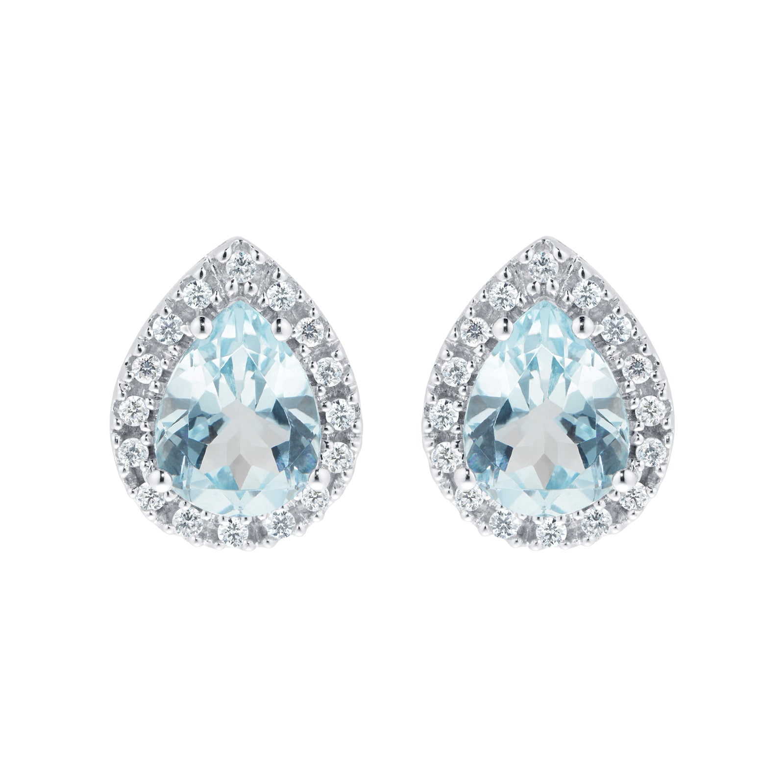 Goldsmiths 9ct White Gold Blue Topaz & Diamond Pear Halo Stud Earrings