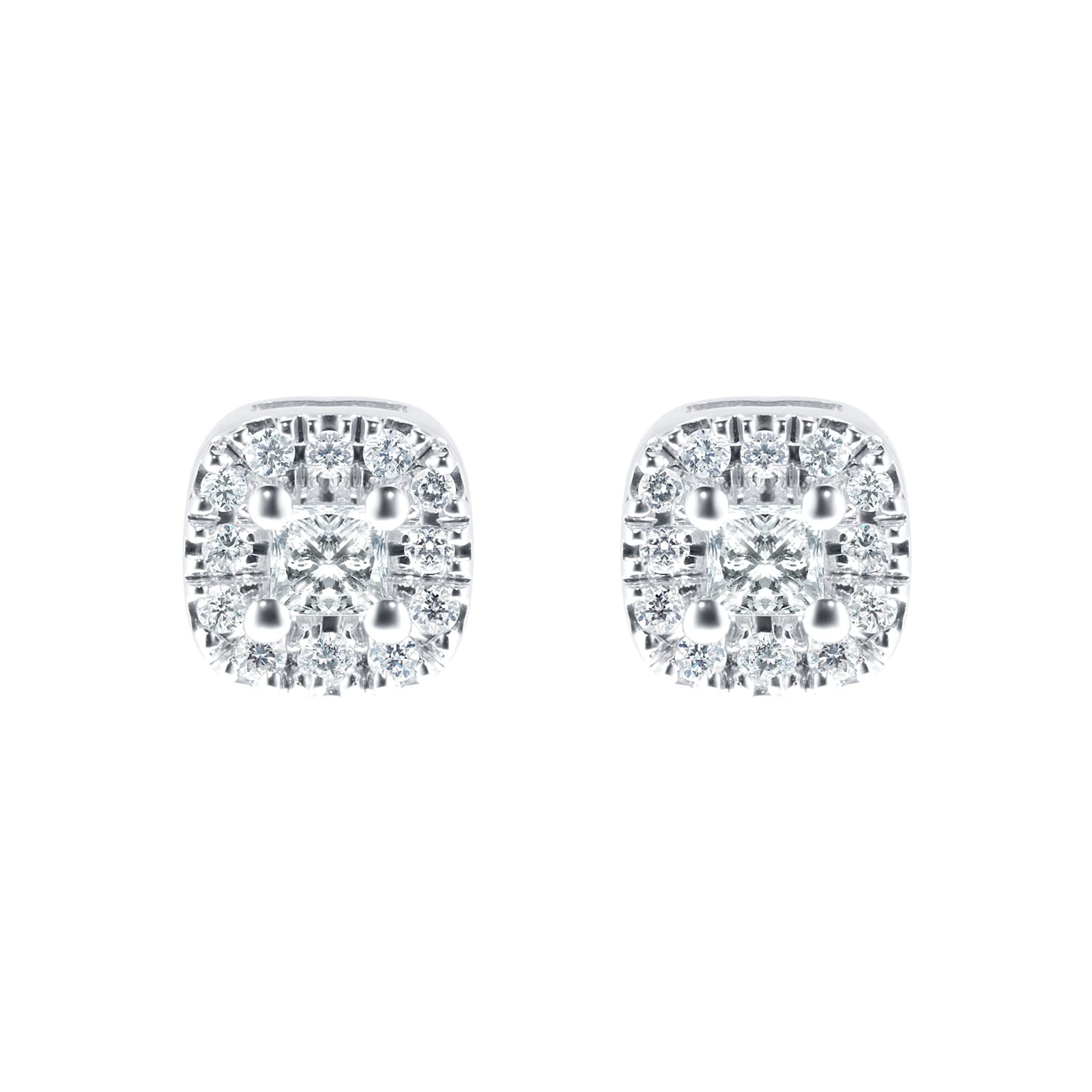 Goldsmiths 18ct White Gold 0.20ct Goldsmiths Brightest Diamond Princess Halo Stud Earrings