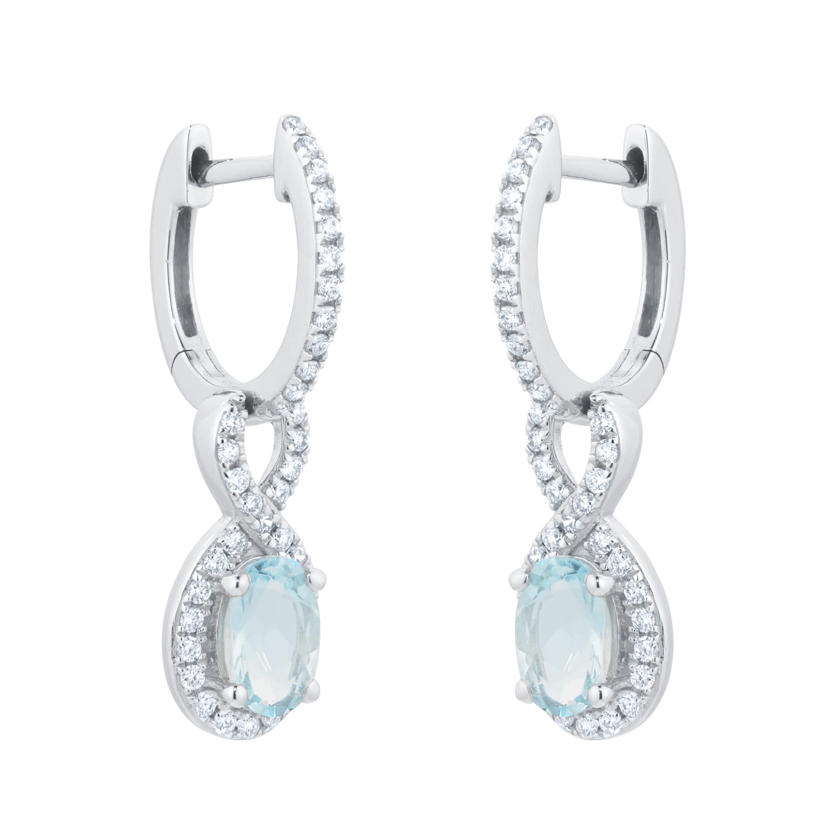 Goldsmiths 18ct White Gold 0.30cttw Diamond Twist Aquamarine Hoop Earrings