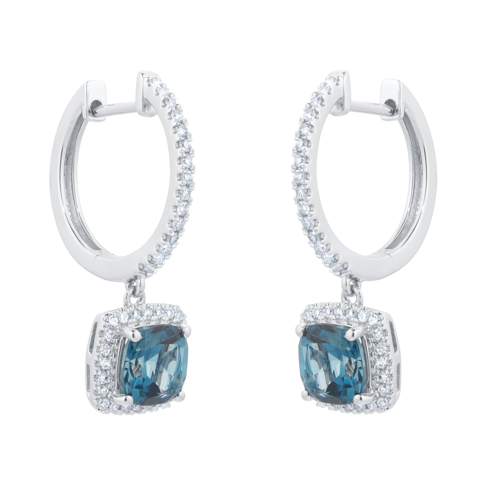 Goldsmiths 18ct White Gold 0.43cttw Diamond Halo London Blue Topaz Hoop Earrings