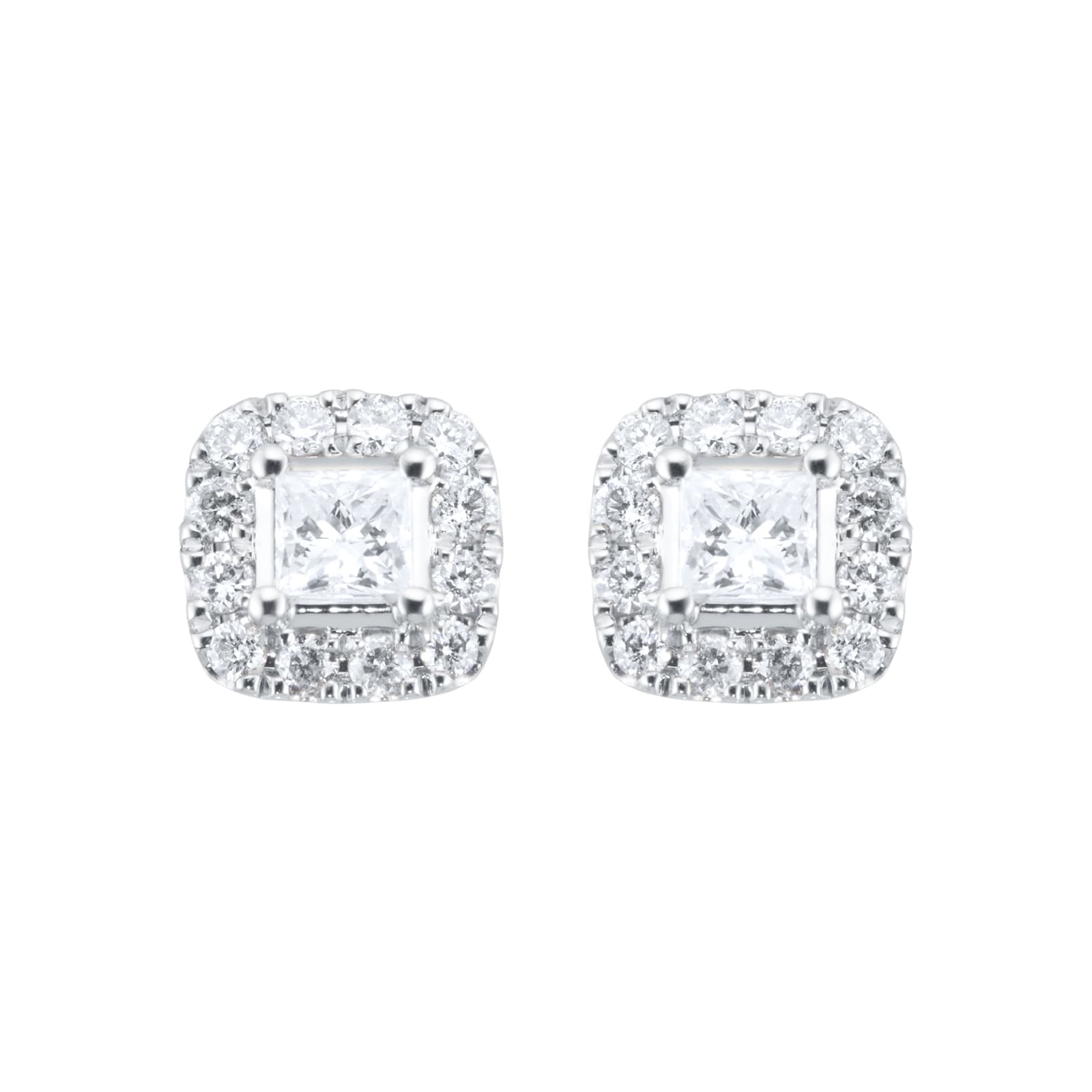 Goldsmiths 9ct White Gold 0.34ct Diamond Princess Cut Halo Stud Earrings