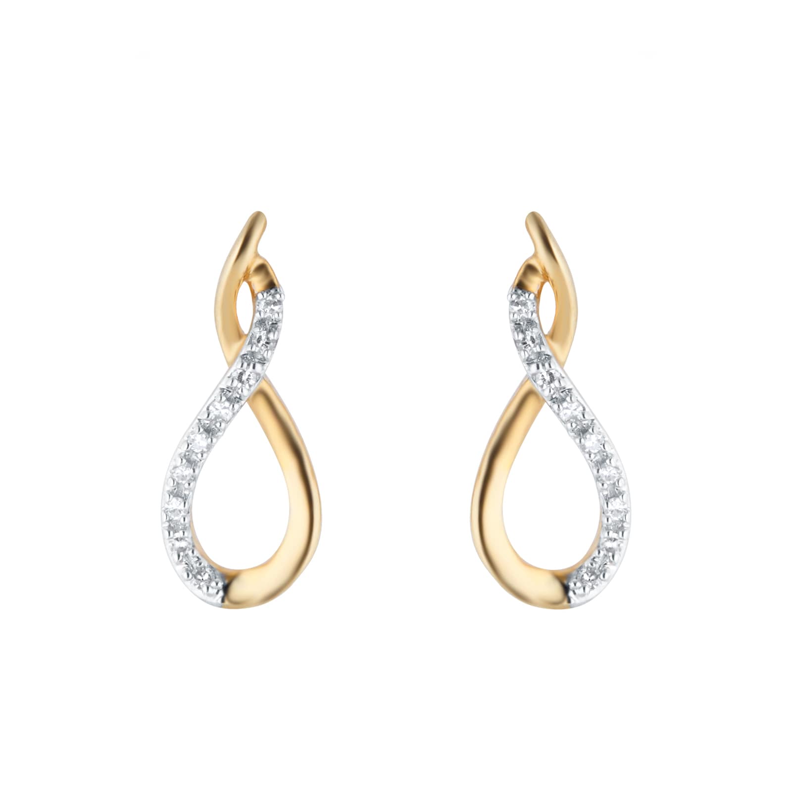 Goldsmiths 9ct Yellow Gold 0.06cttw Diamond Figure 8 Stud Earrings