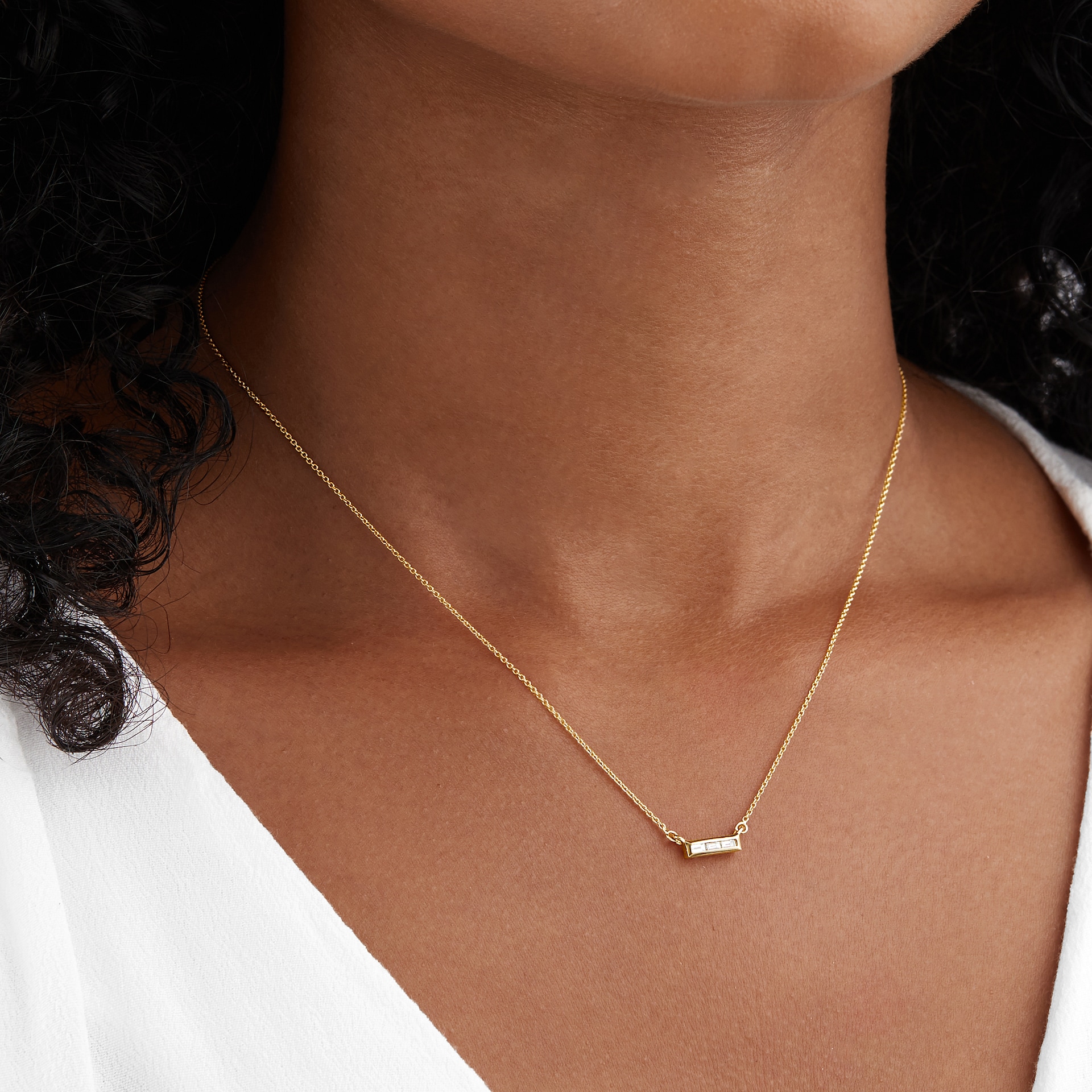 Goldsmiths Yellow Gold Plated Silver Diamond 0.08ct Baguette Bar Necklace