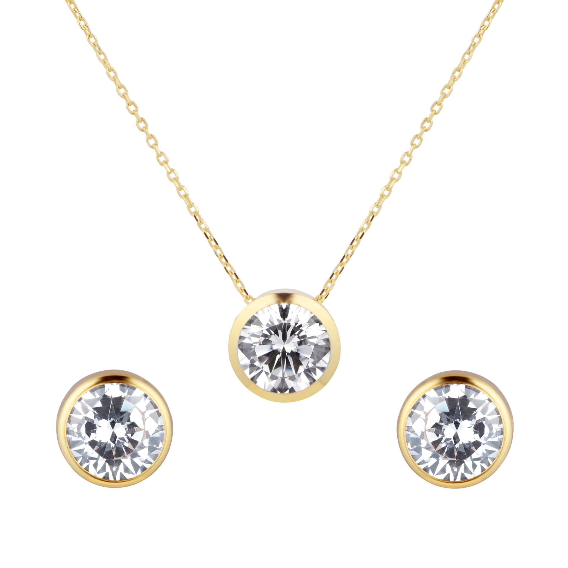 Goldsmiths 9ct Yellow Gold Bezel Set Pendant & Earring Set