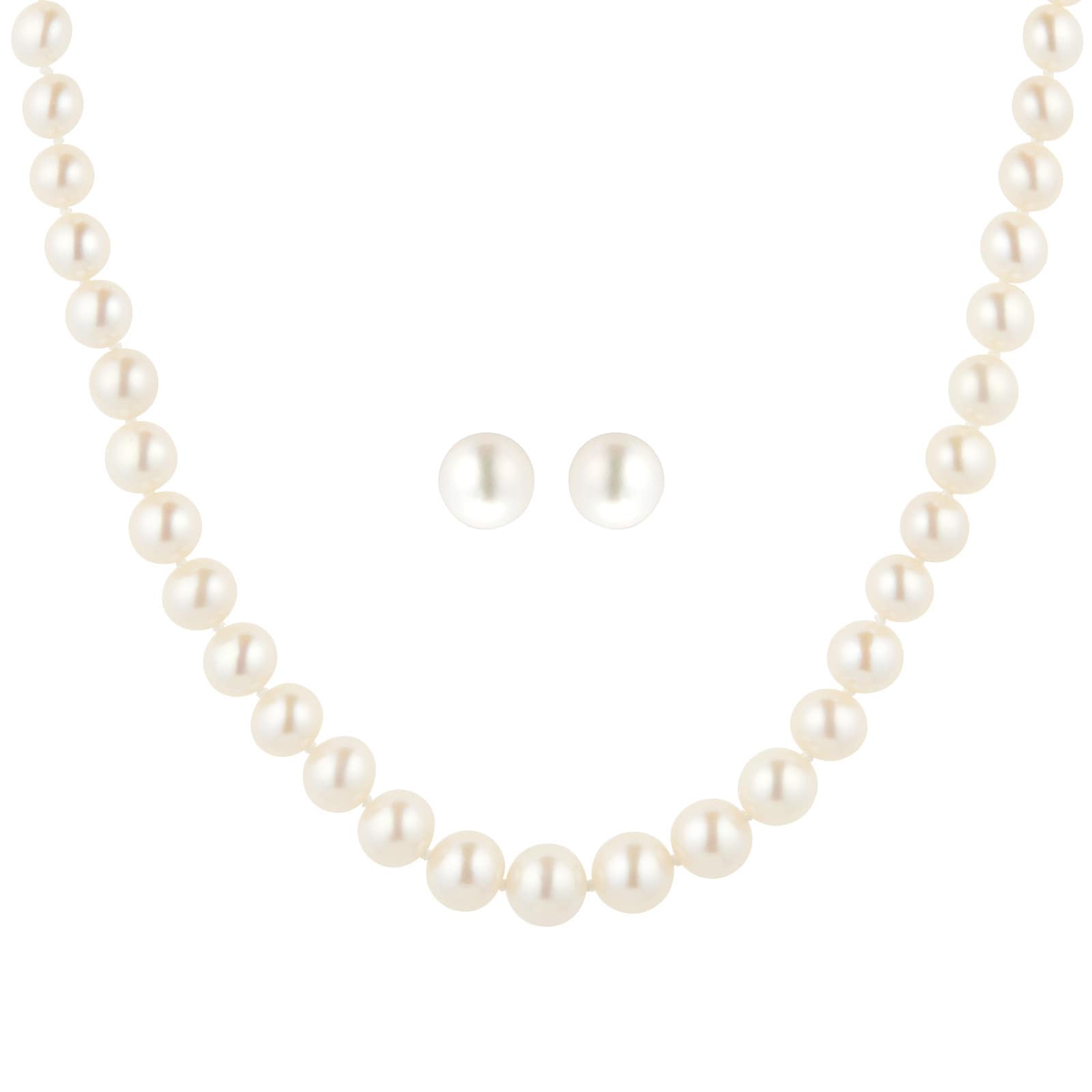Goldsmiths 9ct Yellow Gold Graduated Pearl Strand and Stud Set