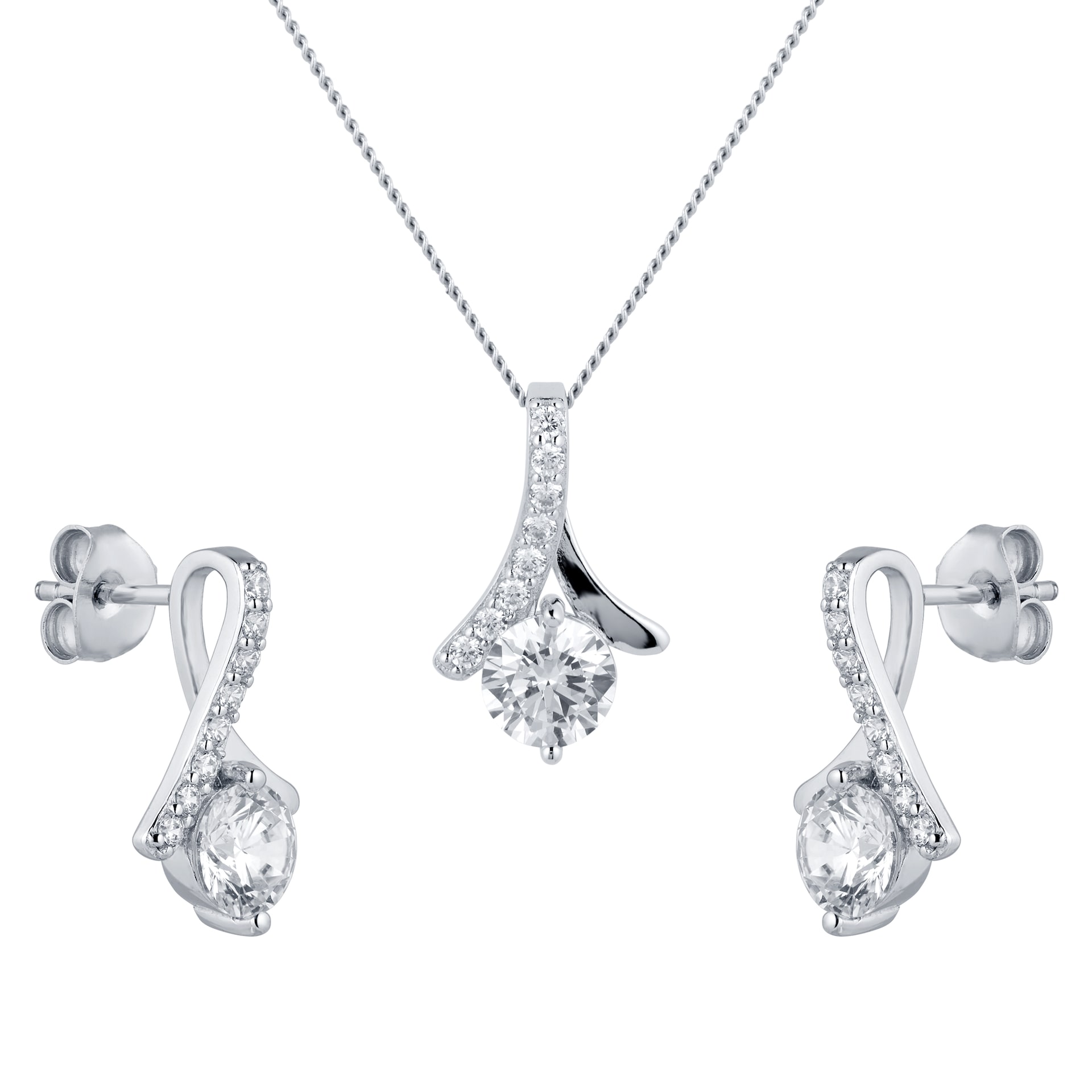 Goldsmiths Silver Ribbon Cubic Zirconia Pendant & Earrings Set