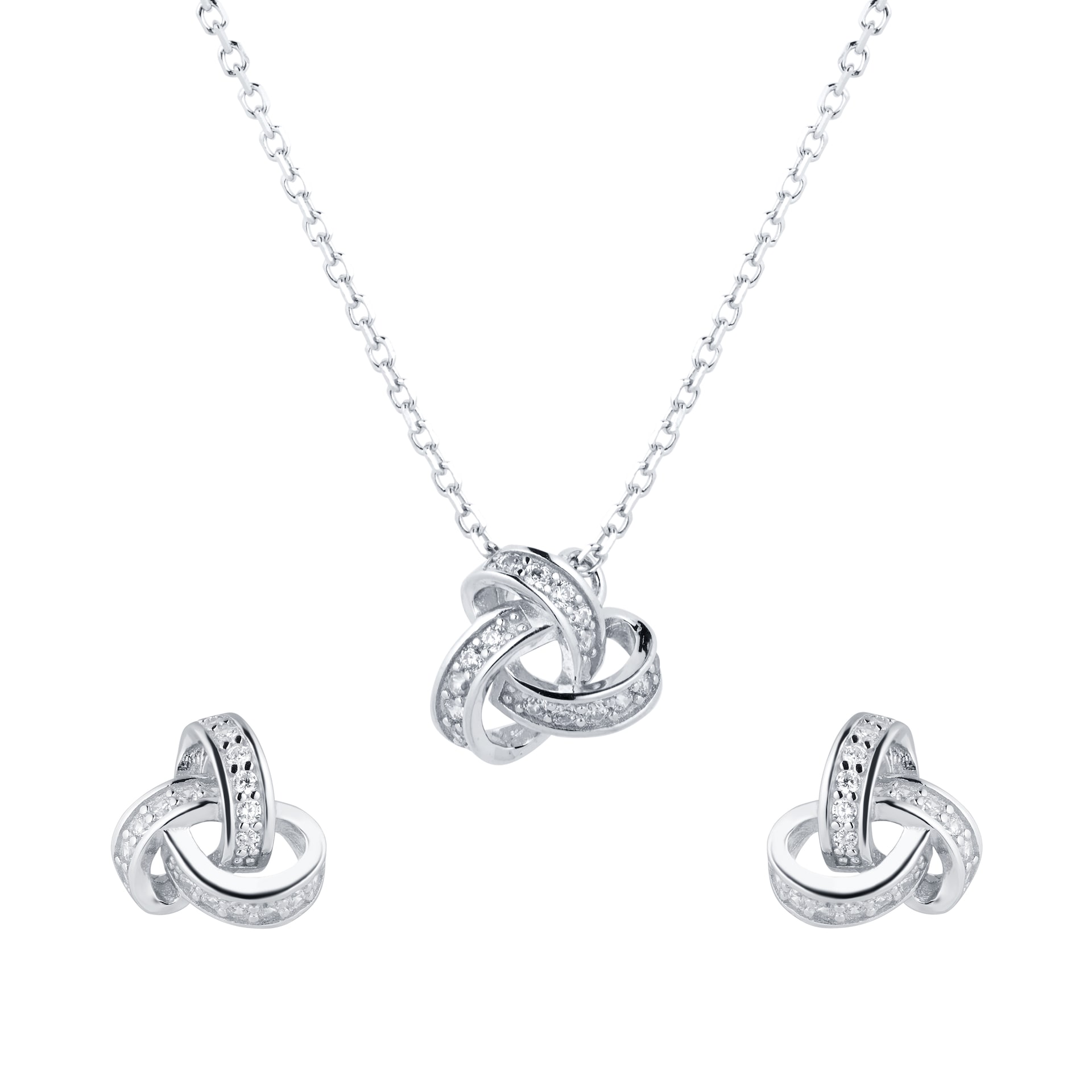 Goldsmiths Silver Cubic Zirconia Triple Loop Knot Pendant & Earrings Set