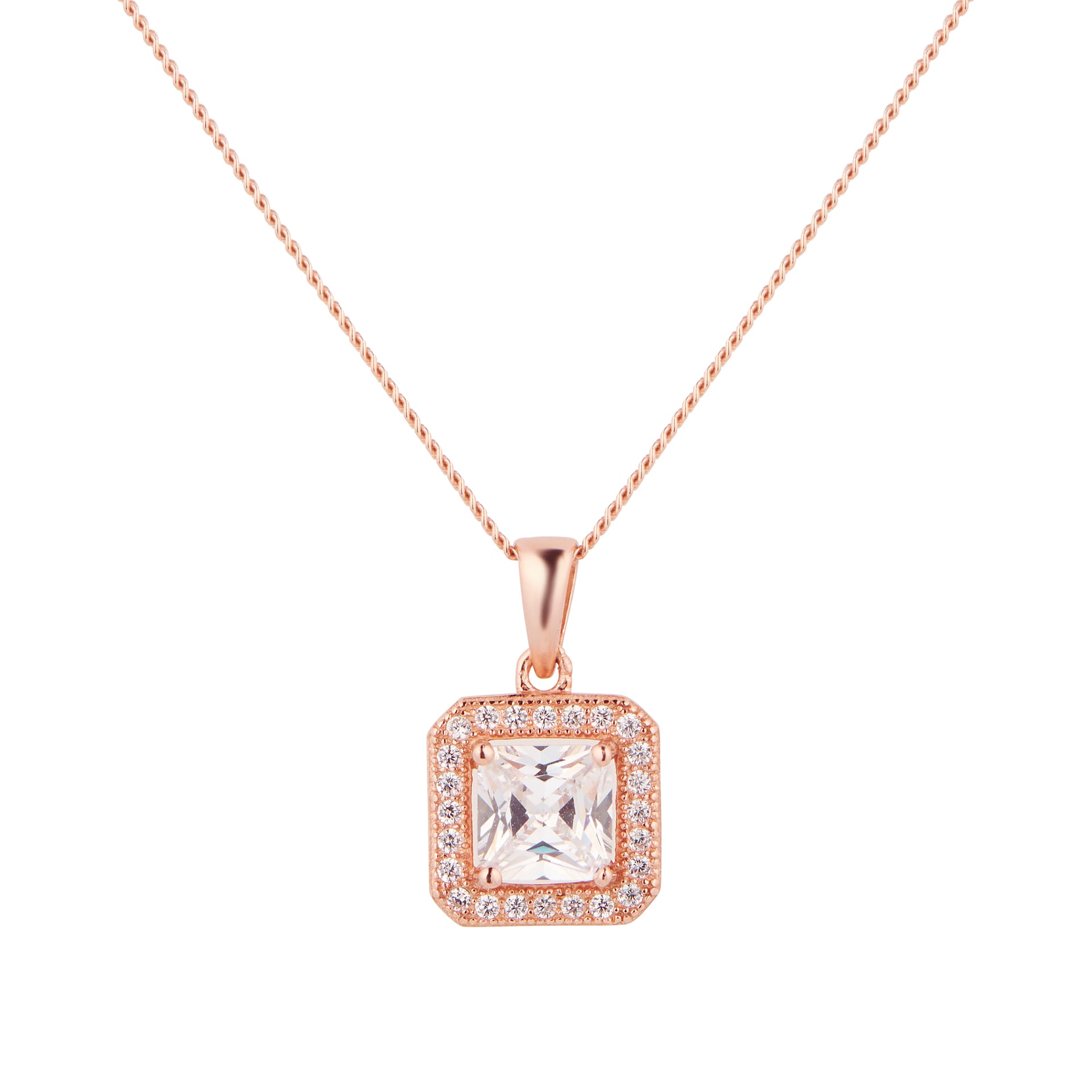 Goldsmiths Rose Gold Plated Silver Cushion Cubic Zirconia Necklace & Earrings Set