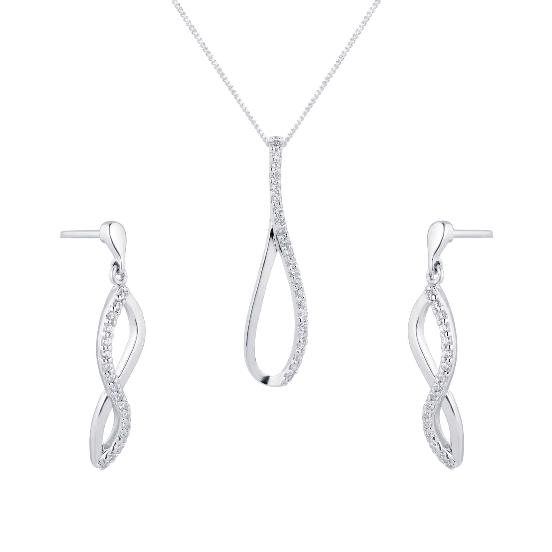Goldsmiths Silver Cubic Zirconia Drop Loop Pendant & Earrings Set