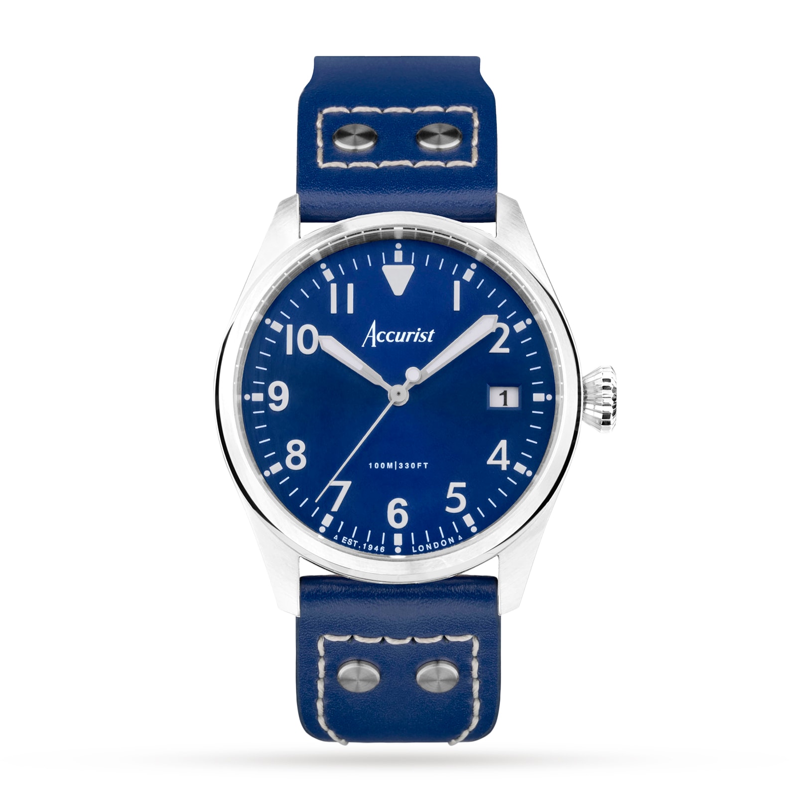 Accurist Aviation Blue Leather Strap 41mm Watch