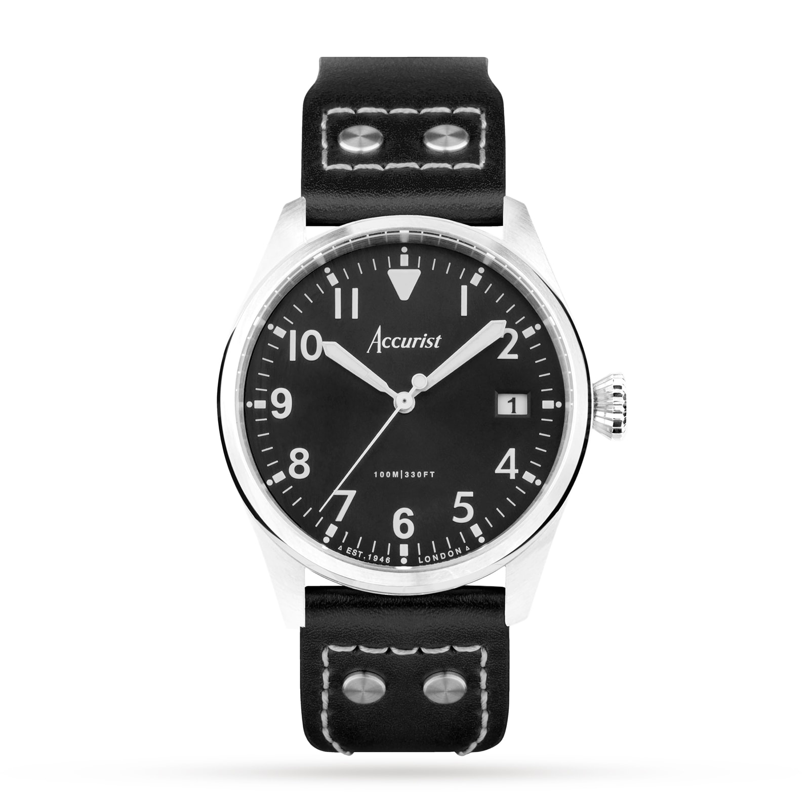 Accurist Aviation Black Leather Strap 41mm Watch