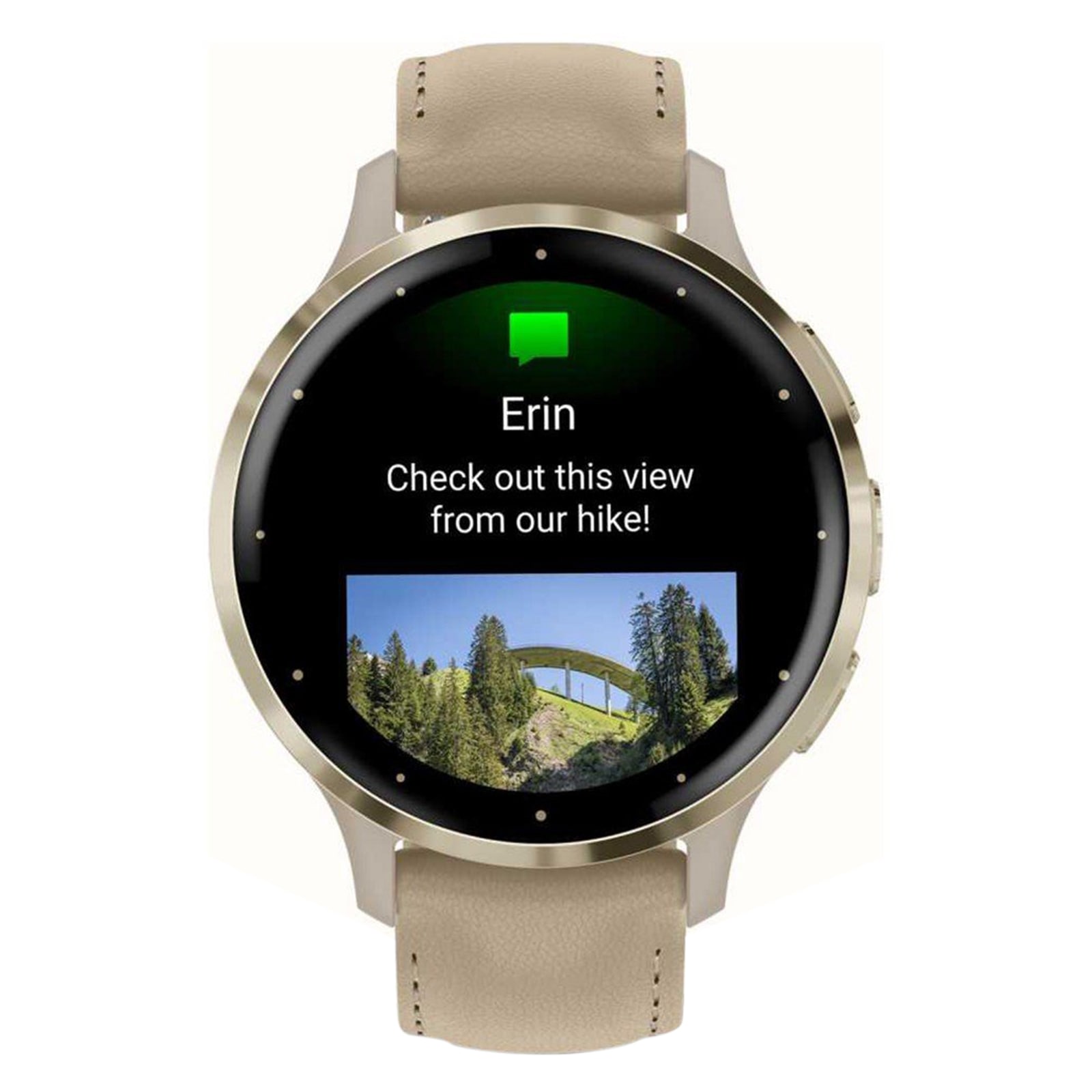 Garmin Venu 3s Soft gold stainless steel bezel with French grey case and leather band Smart Watch