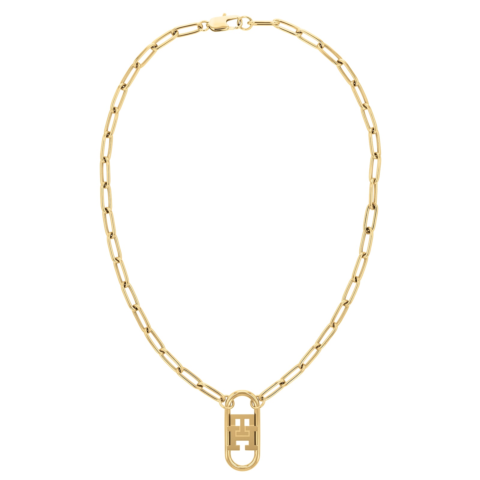 Tommy Hilfiger Yellow Gold Coloured Monogram Long Chain Pendant