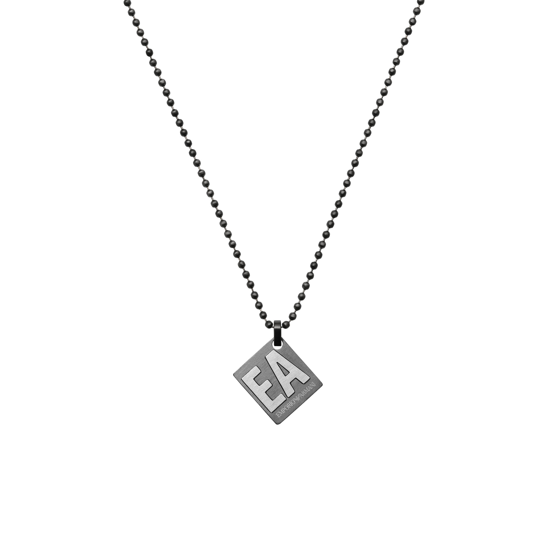 Emporio Armani Mens Gun Metal Logo Necklace