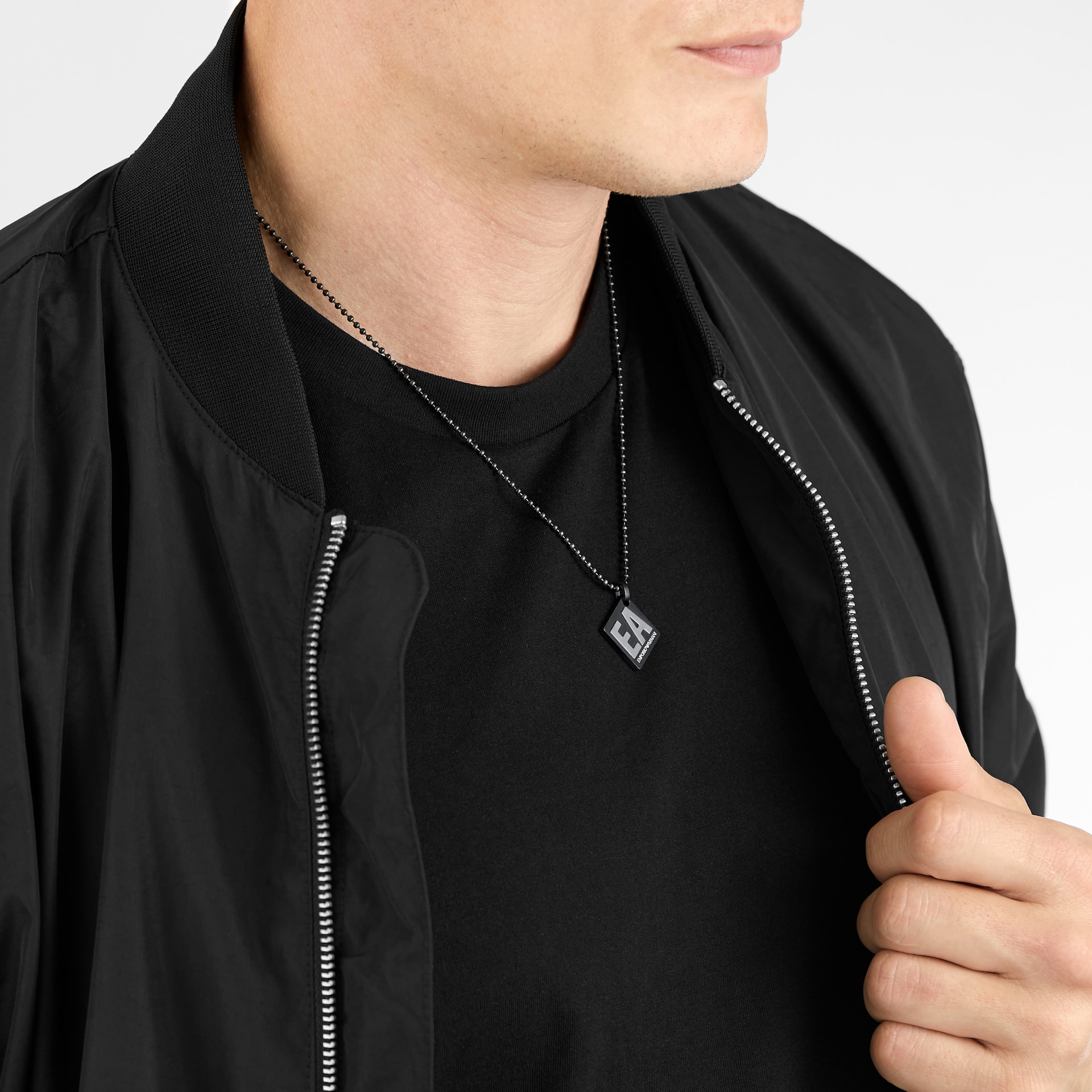 Emporio Armani Mens Gun Metal Logo Necklace