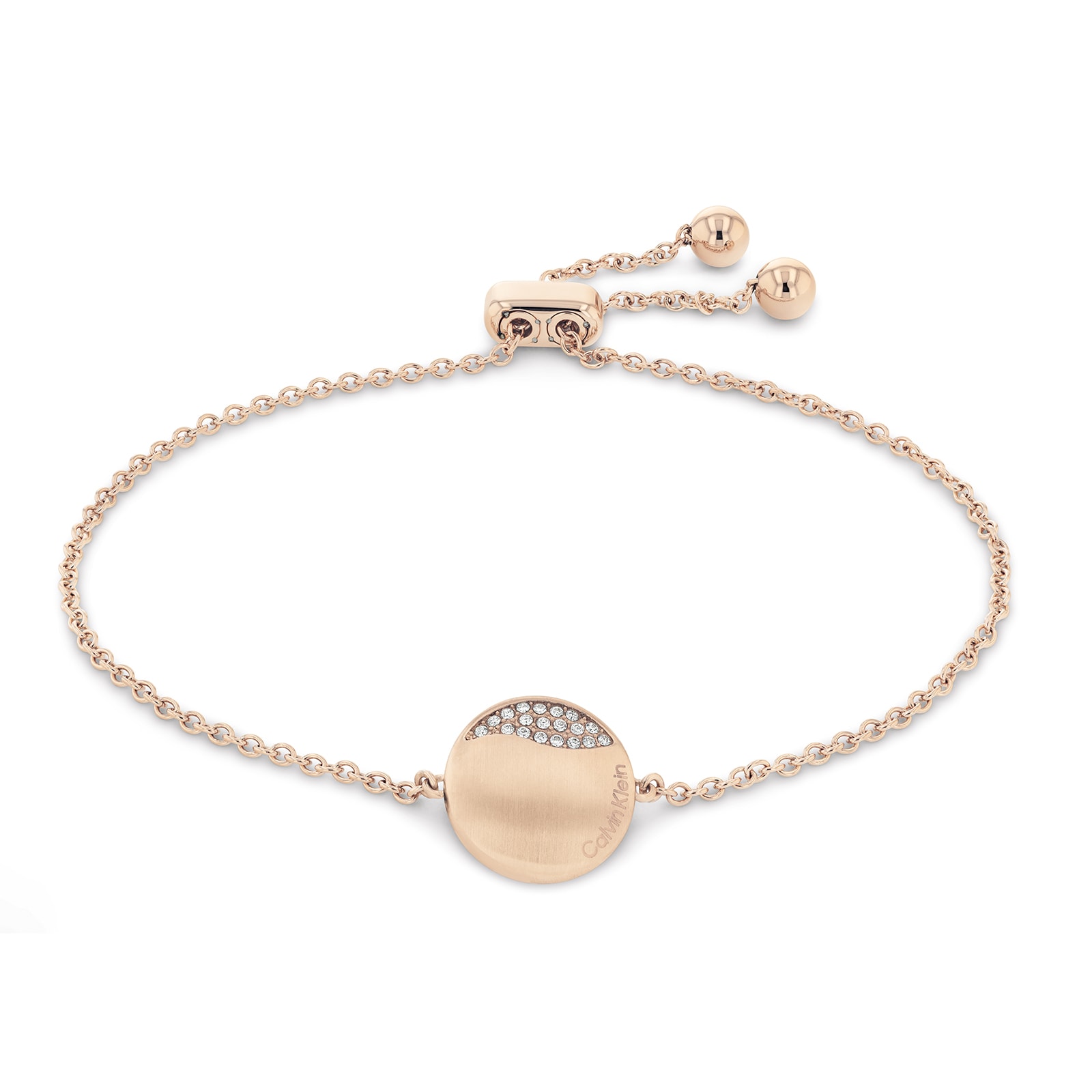 Calvin Klein Ladies Rose Gold Coloured Circular Chain Crystal Bracelet
