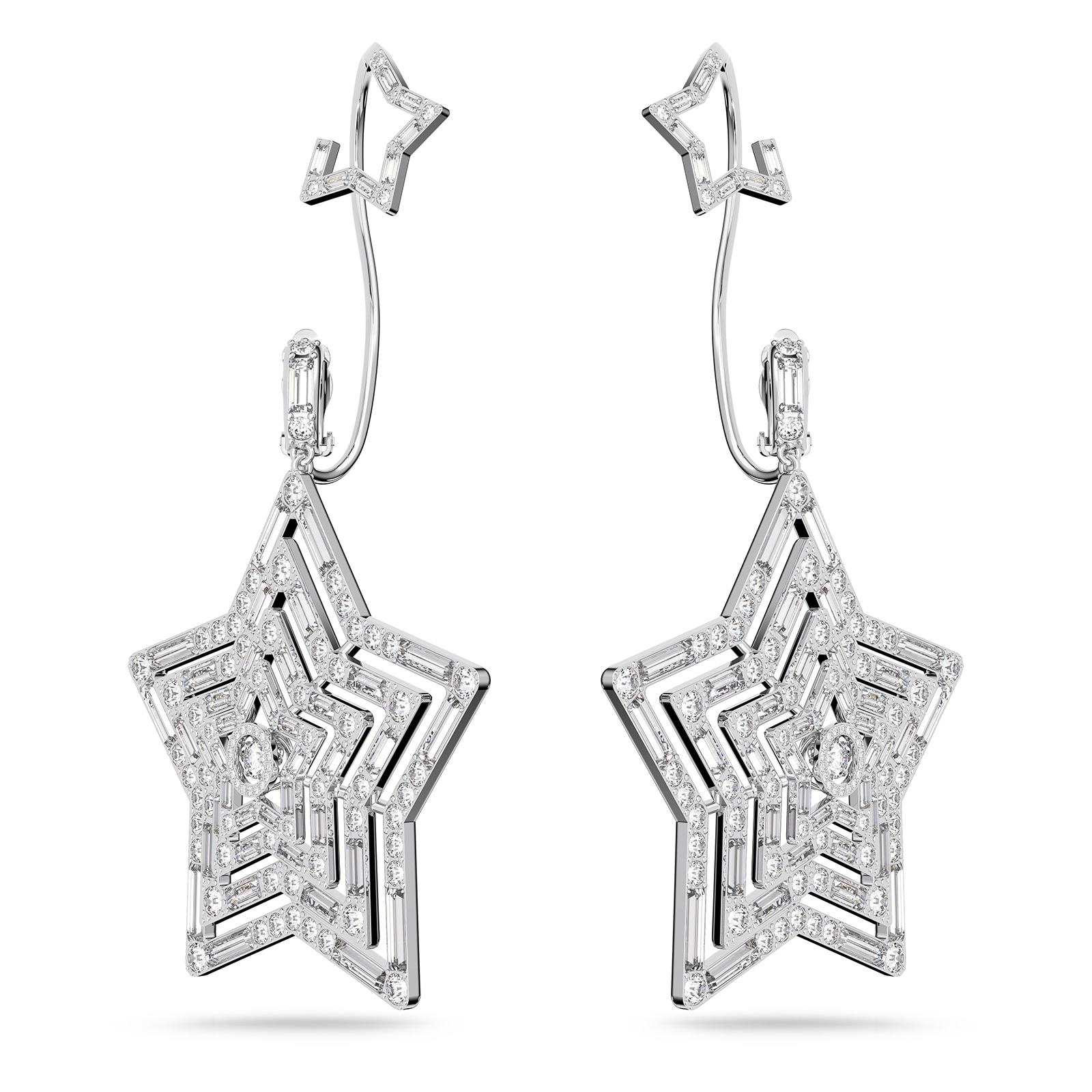SWAROVSKI Rhodium Plated Stella Large Star Cubic Zirconia Clip Earrings
