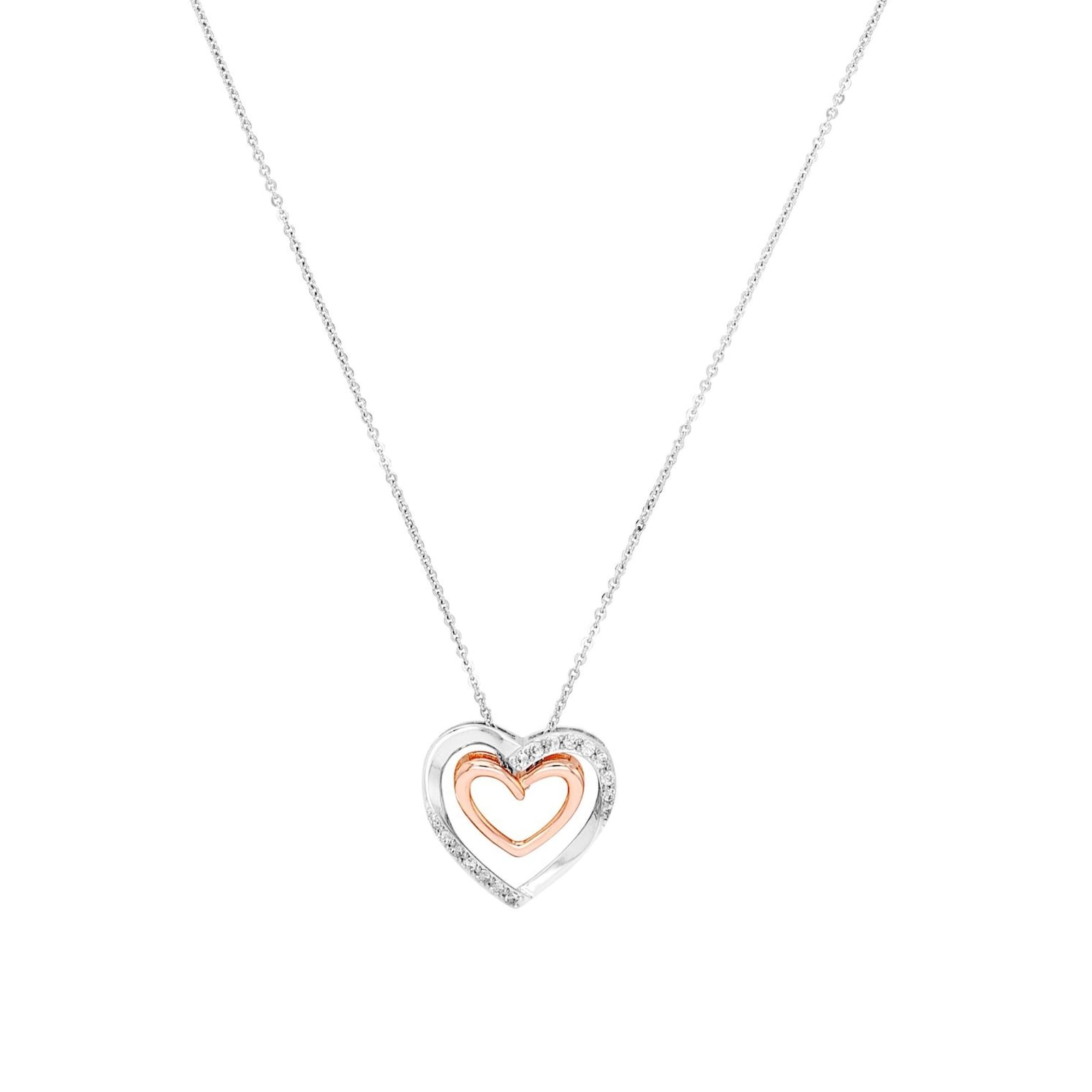 AMOR Silver Cubic Zirconia Double Heart Pendant Necklace