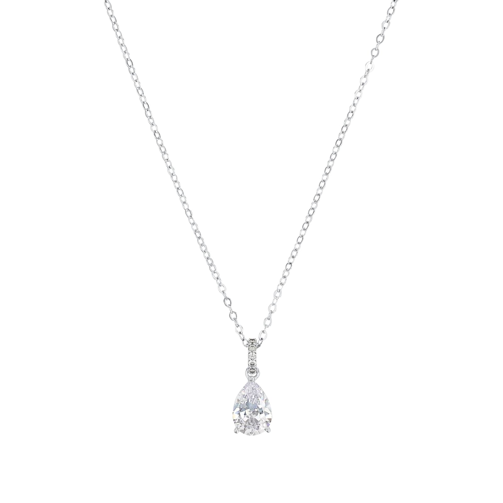AMOR Silver Cubic Zirconia Pear Cut Pendant Necklace